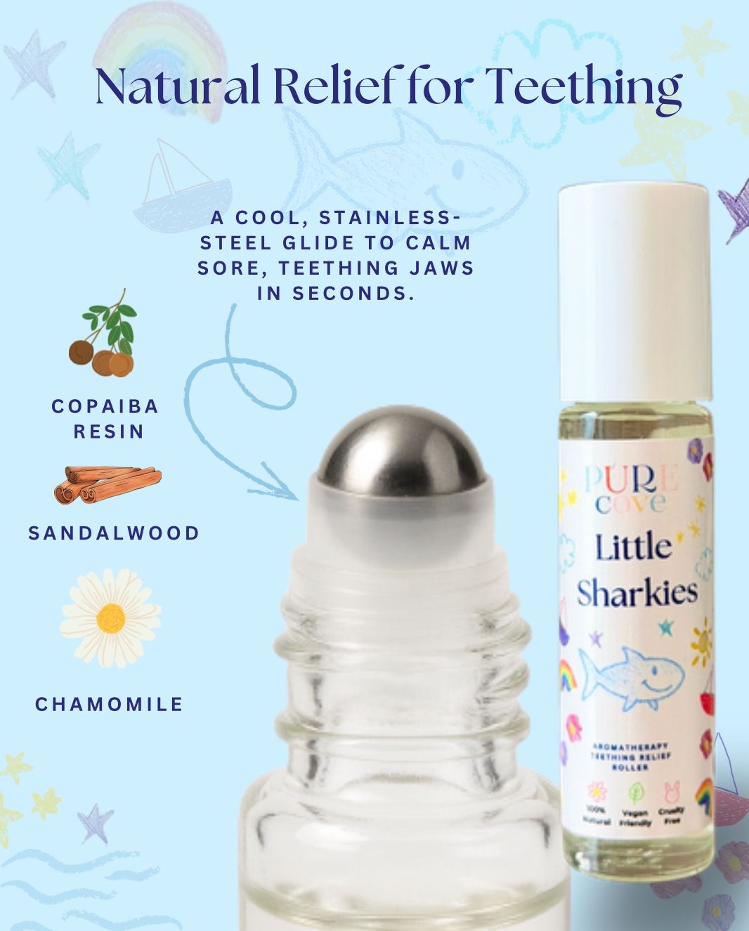 Little Sharkies Teething Roller - 100% natural