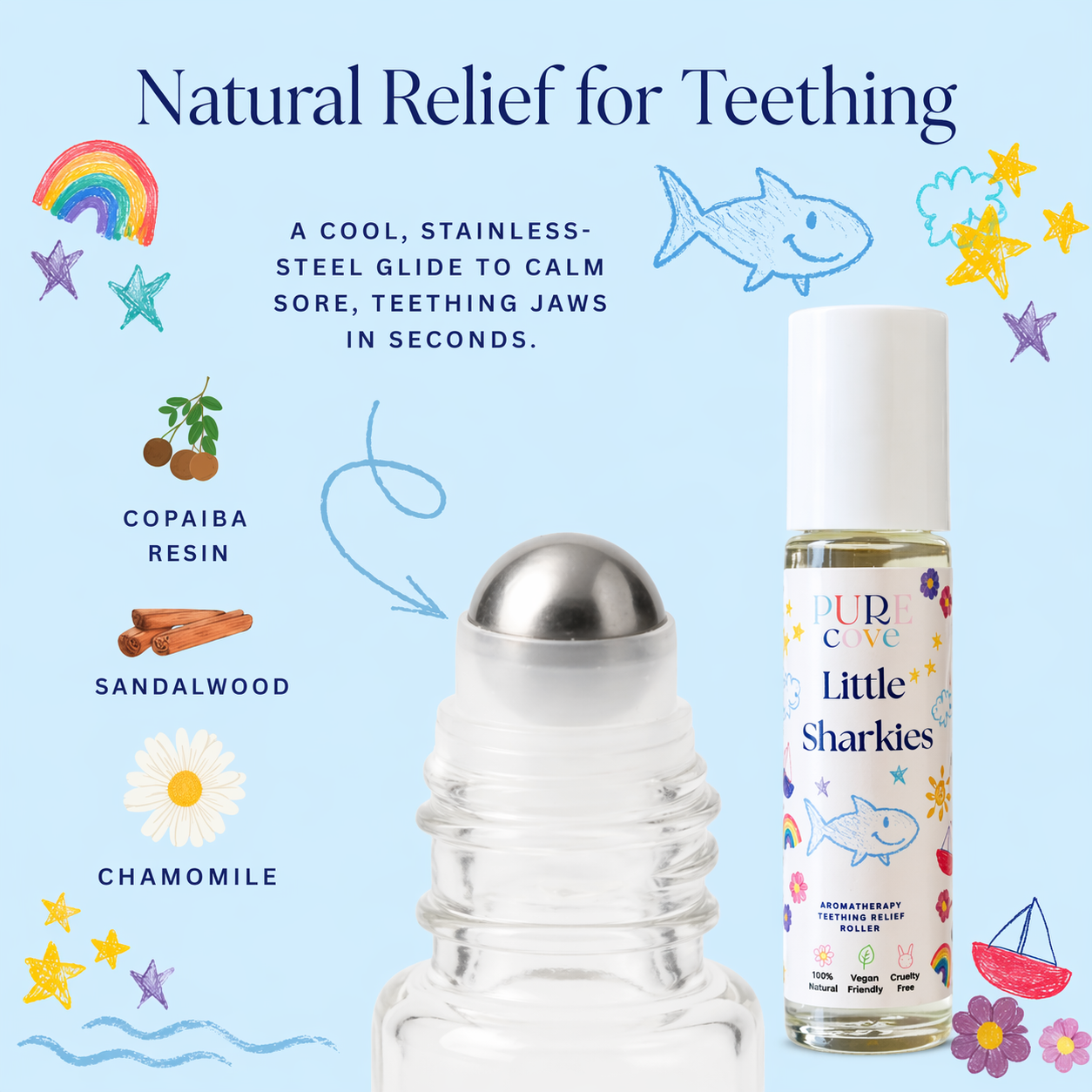 Little Sharkies Teething Roller - 100% natural